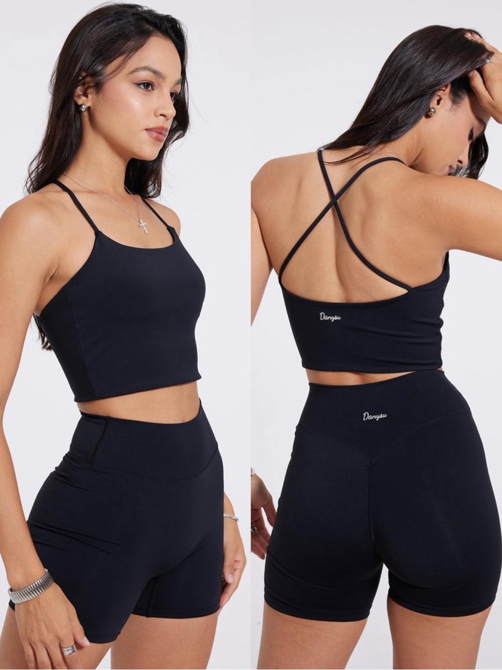 Danysu Black Hidden Scrunch Workout Bike Shorts